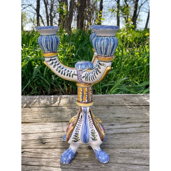 Vintage Hand Painted Portugal 3 Arm Candelabra Candle Stick Holder - Picture 16 of 16